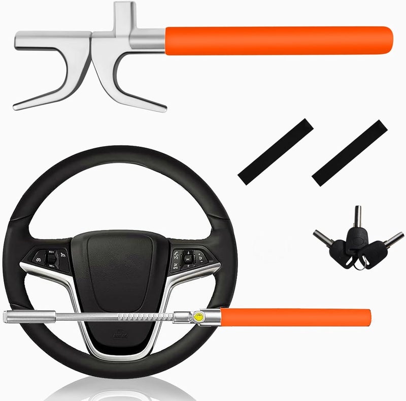 KalraMay Steering Wheel Lock Anti-Theft Device,Car Steering Wheel Lock with Adjustable Features and Safety Hammer，Suitable for All Cars（Orange） - Image 1
